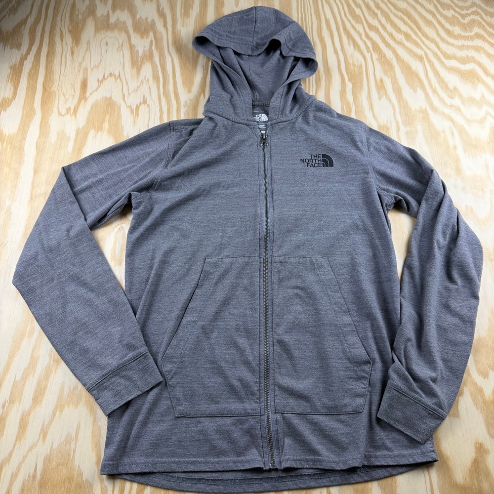 The North Face Mens Gray Full Zip Hoodie Standard Fit Small Heathered Logo